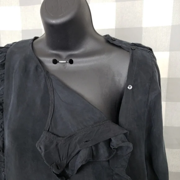 Zara Black Double Ruffle Blouse - Picture 5 of 5
